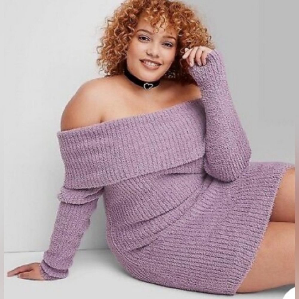 Women's Long Sleeve Above Knee Length Sweater Dress -Wild Fable Purple NWT 💜